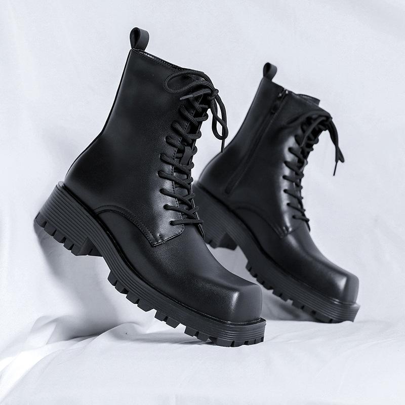 

Мужские ботинки мартин в британском стиле 2025 новые тонкие ботинки мартин на толстой подошве черные весенне-осенние одинарные ботинки на боковой молнии 8119-R 38 чёрный