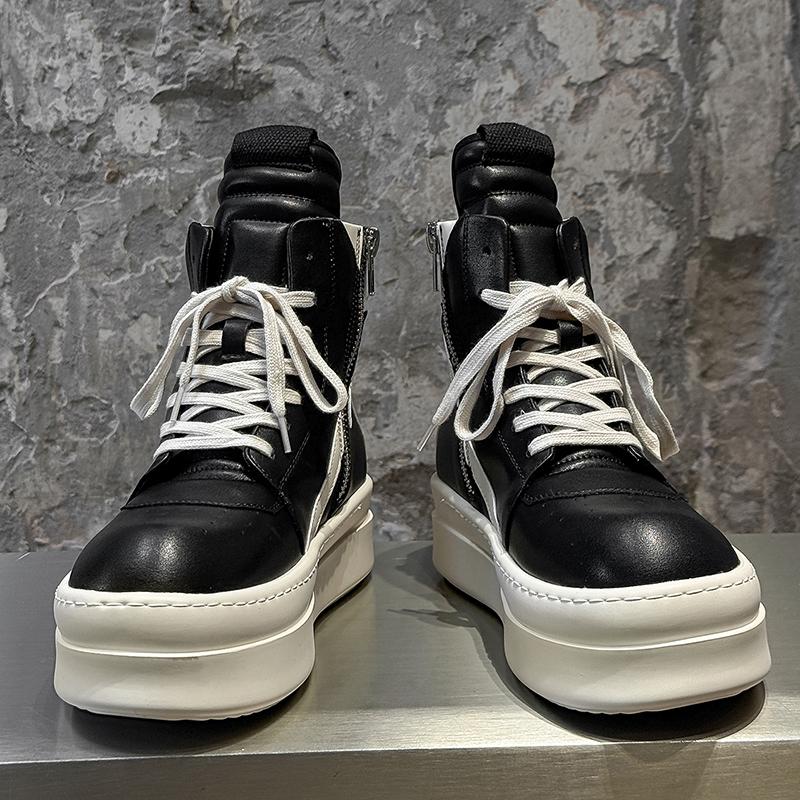 Fashion Street Style Casual Ankle Boots High Top Leather Shoes Fashion Thick Soled Motorcycle Boots Non Slip Outdoor Botas Thick Bottom