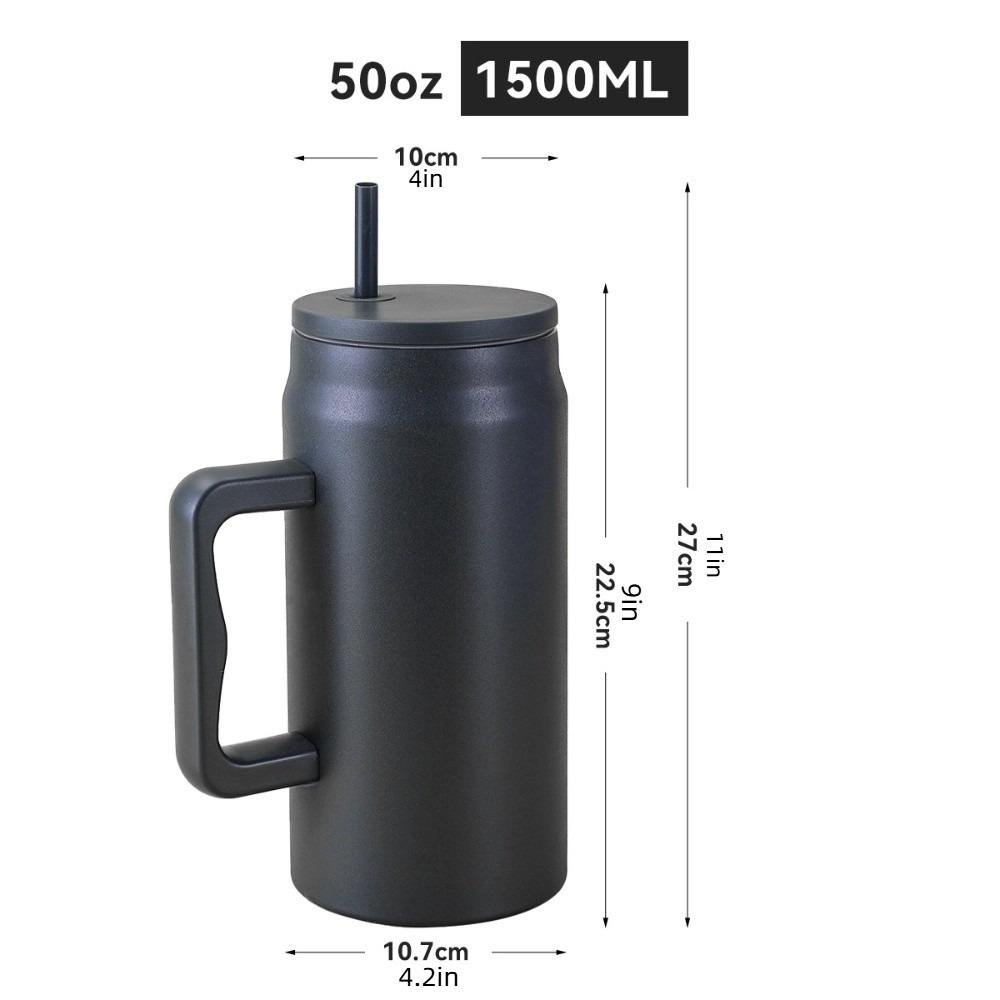 With Handle and Straw Lid Water Bottle Simple Sippy Cup Modern Thermal Cup  Unisex
