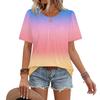Women's Casual Fashion Round Neck Gradient Printed Pleated Short Sleeve T,shirt Top