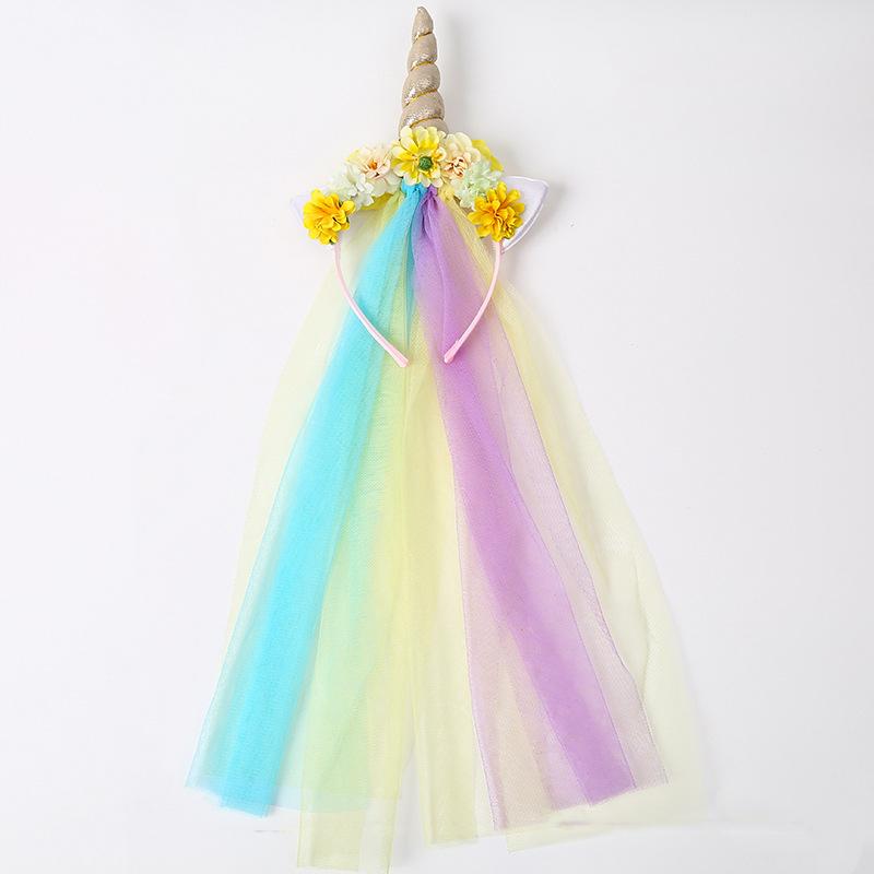 Children's Unicorn Mesh Headband Kids Accessory Hair Wear Hoop Colorful Lovely Headdress Fashion Party Hairwear