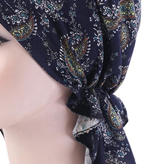 Klassisches bedrucktes faltbares Kopftuch Mütze Baumwollmischung Rüschenrand Dehnbar Schlafbeanie Haar Accessoires