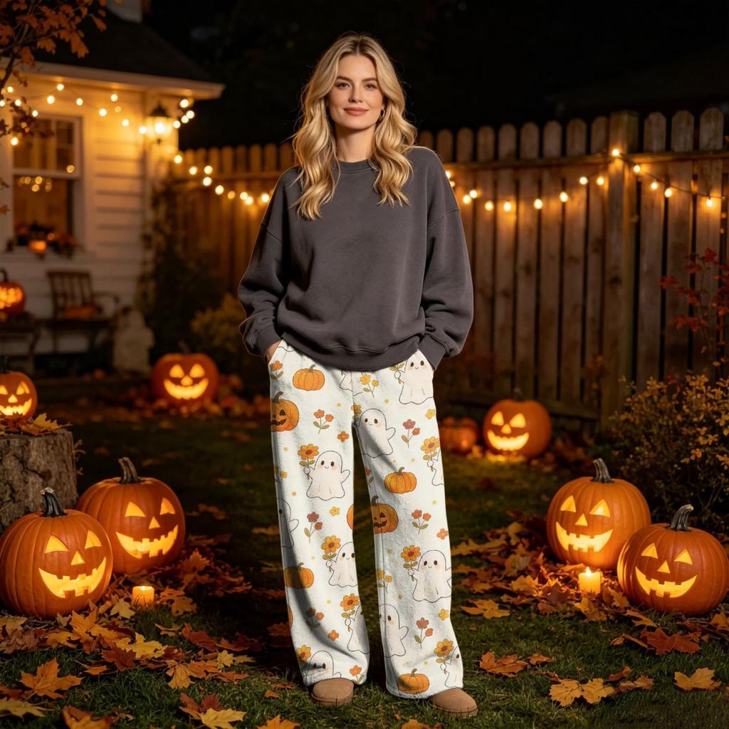 Women's Halloween Print Flannel Pants for Cozy and Casual Wear