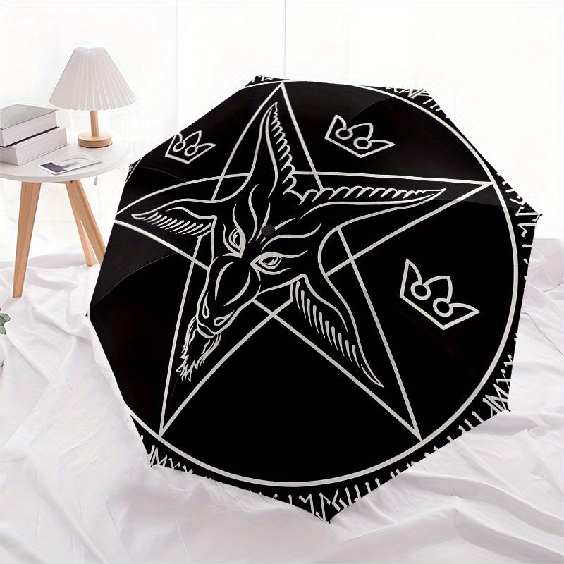 Baphomet Pentagram T-Shirt, Occult Symbolic Clothing Umbrella, Cute Umbrella with Cute Design, Portable 3-Fold Compact Umbrella for Men & Women, Valen