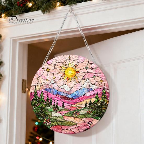 Leichtes Dekoratives Kunstobjekt Acryl-Fensteraufhänger im Buntglas-Stil, Lebensbaum & Winterwald Bunter Hängeornament Runder Sonnensammler