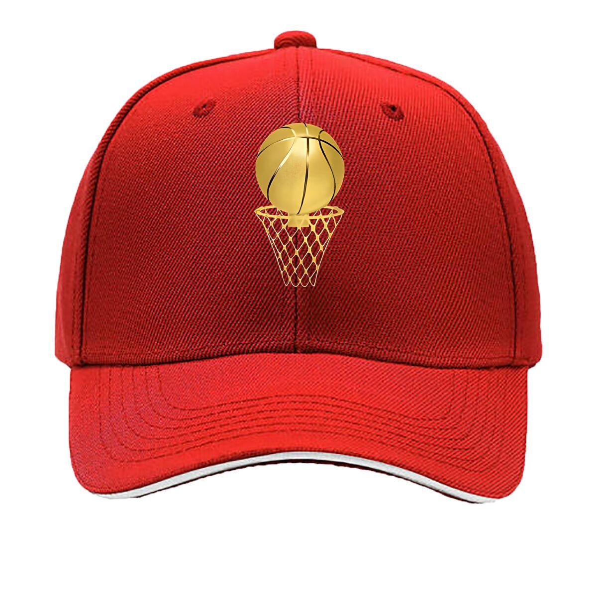 Golden Basketball And Basketball Frame Print Gift Fashionable Adjustable Baseball Cap Sandwich Baseball Cap One Size