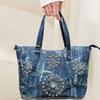 Damen gewaschene Denim-Tragetasche Große Kapazität Elegante Diamantblume Schrägbandtasche