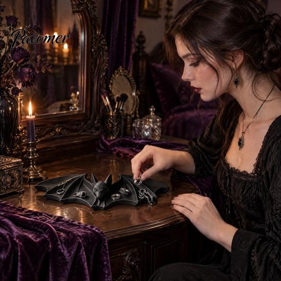 Bat Shape Ring Dish 3D Printed Gothic Catchall Tray, Halloween Jewelry Holder for Rings Necklaces Home Accessories and Keys, Decorative Dark