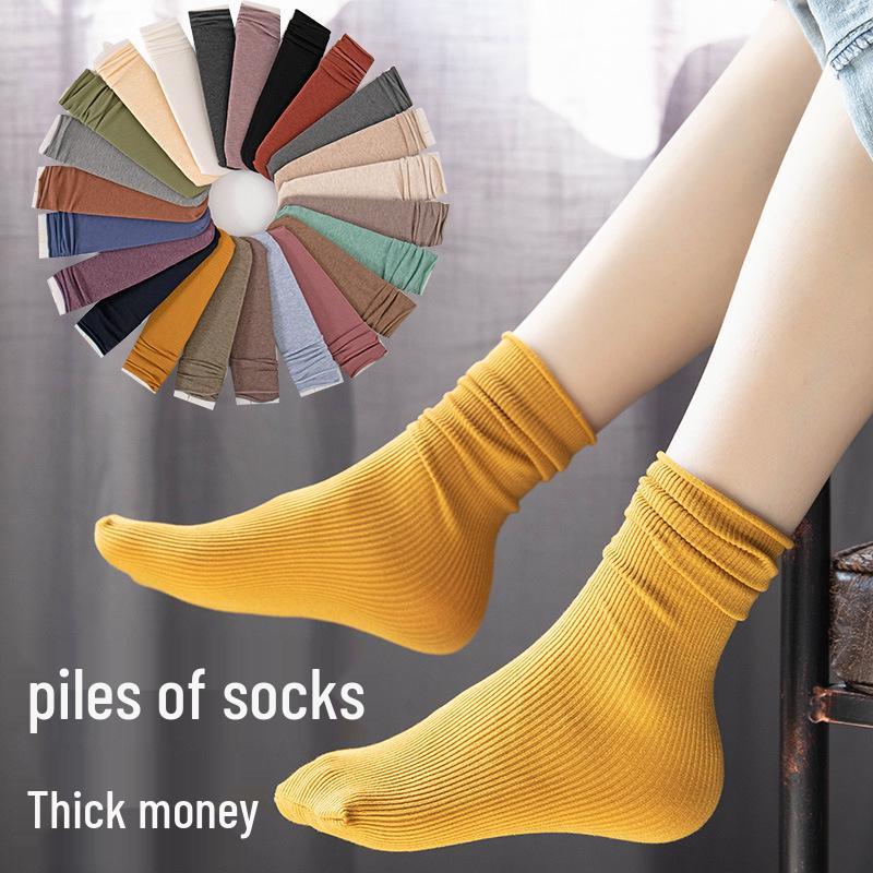 Women's Cotton Blend Fleece-Lined Mid-Calf Scrunch Socks – Warm, Thick, Japanese Style for Spring, Autumn, & Winter