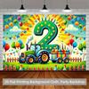 2D Tractor 2nd Birthday Backdrop for Boy Farm Themed Birthday Party