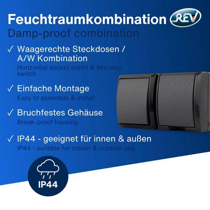 Prise - REV - 0007861900 - Avec interrupteur - IP44 - Extérieur - Noir