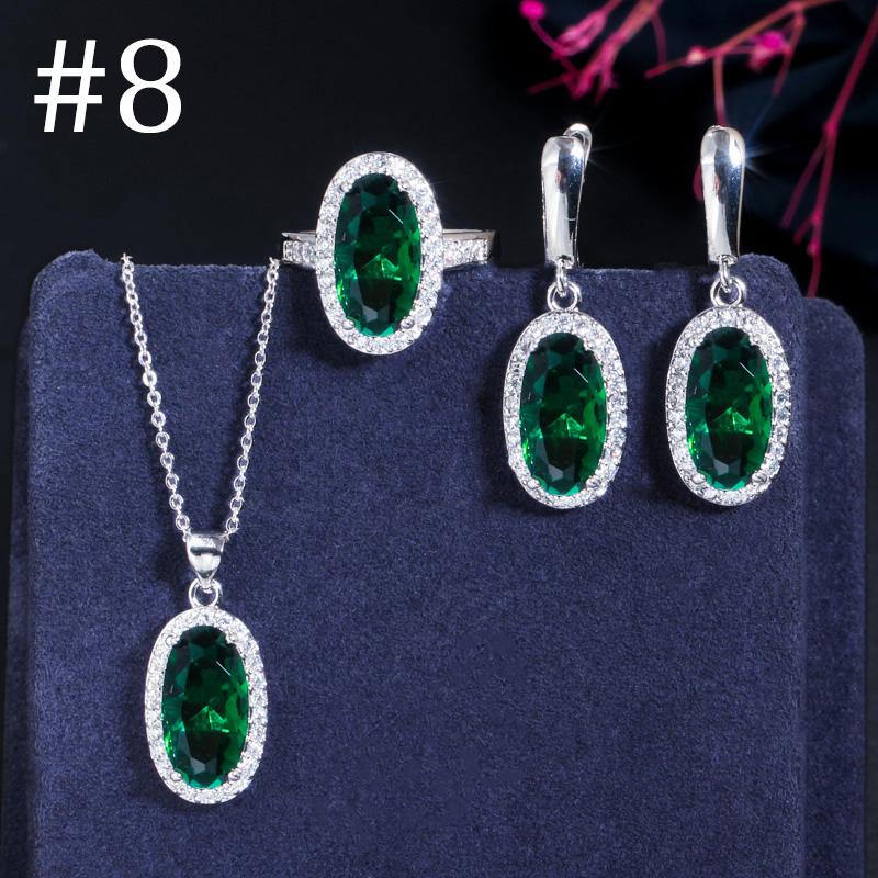 WWJ Super Sparkling Oval Shape Cubic Zirconia Engagement Ring Necklack Earrings Set