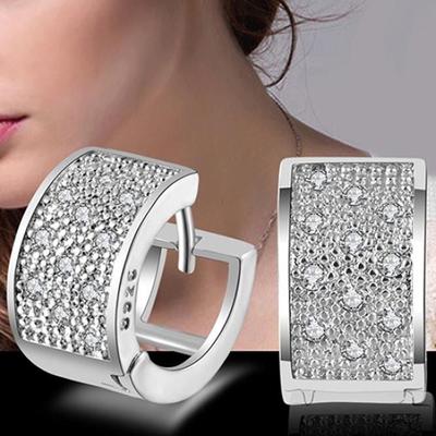 Fashion Women Crystal Faux Silver Ear Studs Hoop Earrings Jewelry