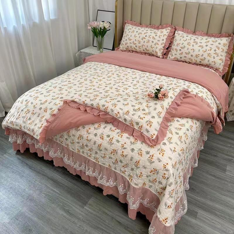 Class A Maternal Infant Grade Bed Cover 4-Pcs Set Of Thickened Padded Sheets 3-Pcs Set Of Small Bamboo Cotton Jacquard Quilt Cover Autumn  Winter