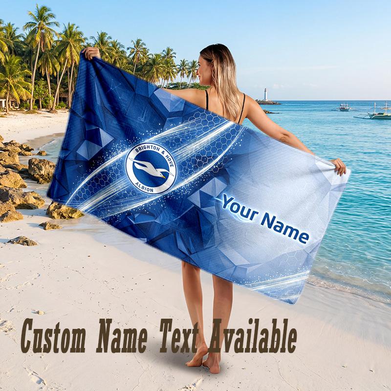Brighton & Hove Albion Football Design Beach Towel Custom Text Large Towel for Beach Vacation