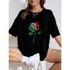White Oversized T-Shirt With Rose Flower Print For Casual Wear