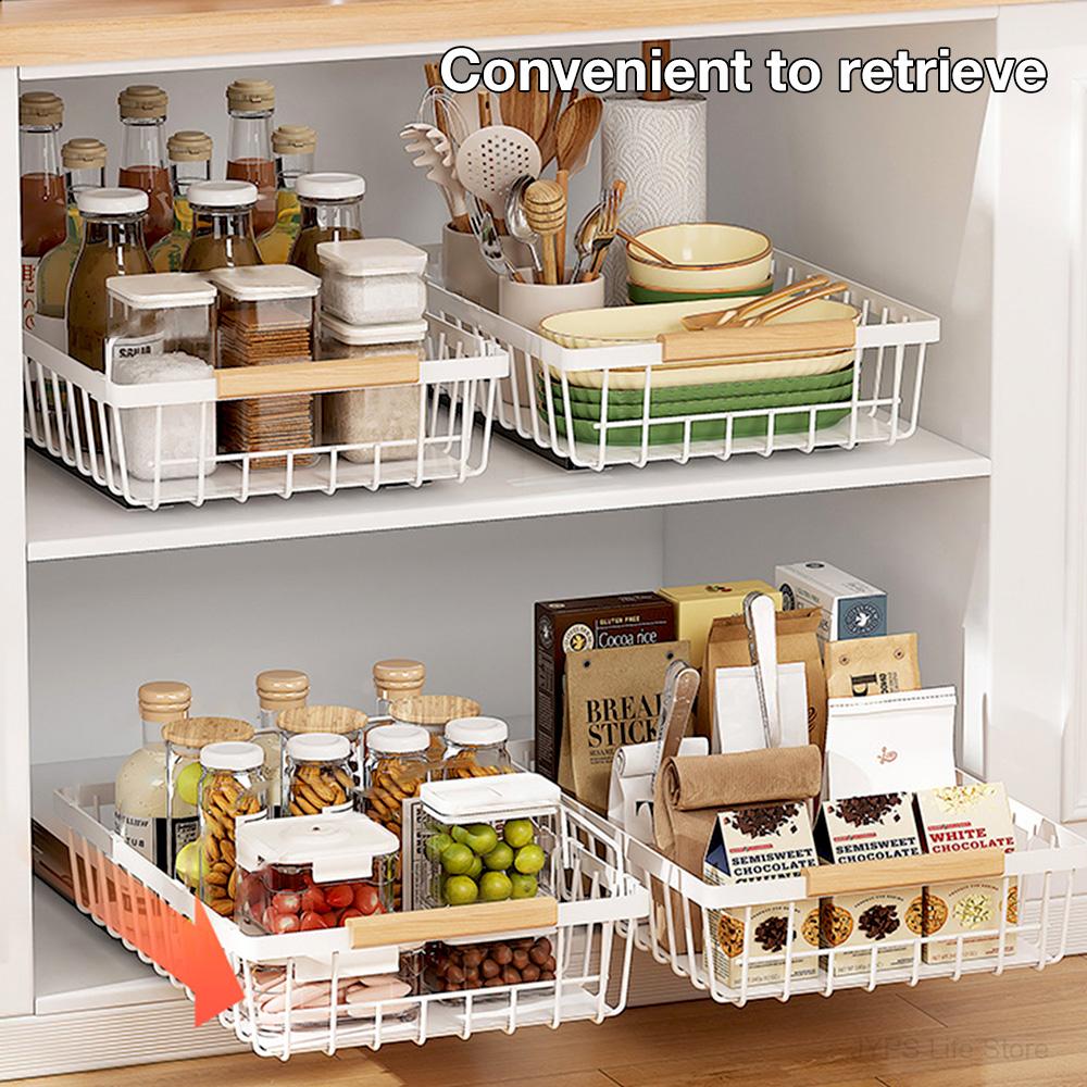 Kitchen Storage Rack Pull Out Cabinet Basket Under Sink Organizer Slide Out Pantry Shelves Sliding Drawer For Bathroom Kitchen