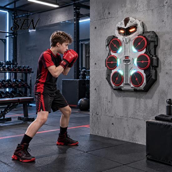 Wall Mounted Boxing Machine Mecha Music Machine, Wall-Mounted Bluetooth-compatible Target with Home Workout Equipment LED, Speed Adjustable Electronic
