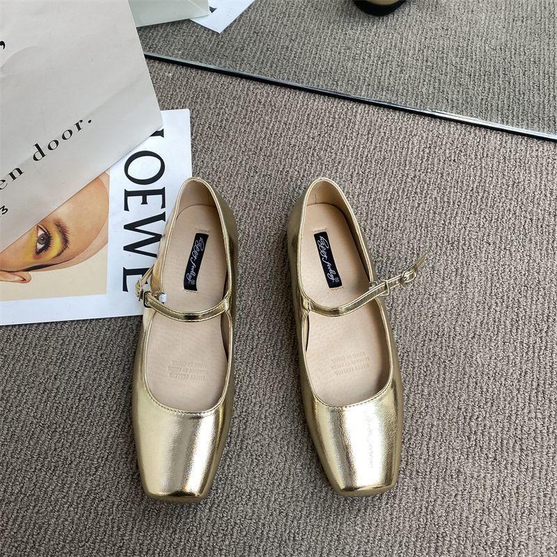 

Small fragrant wind French Mary Jane women s shoes ballet shoes small leather shoes silver ladyshoes large size women s shoes 41-43 33 золотой