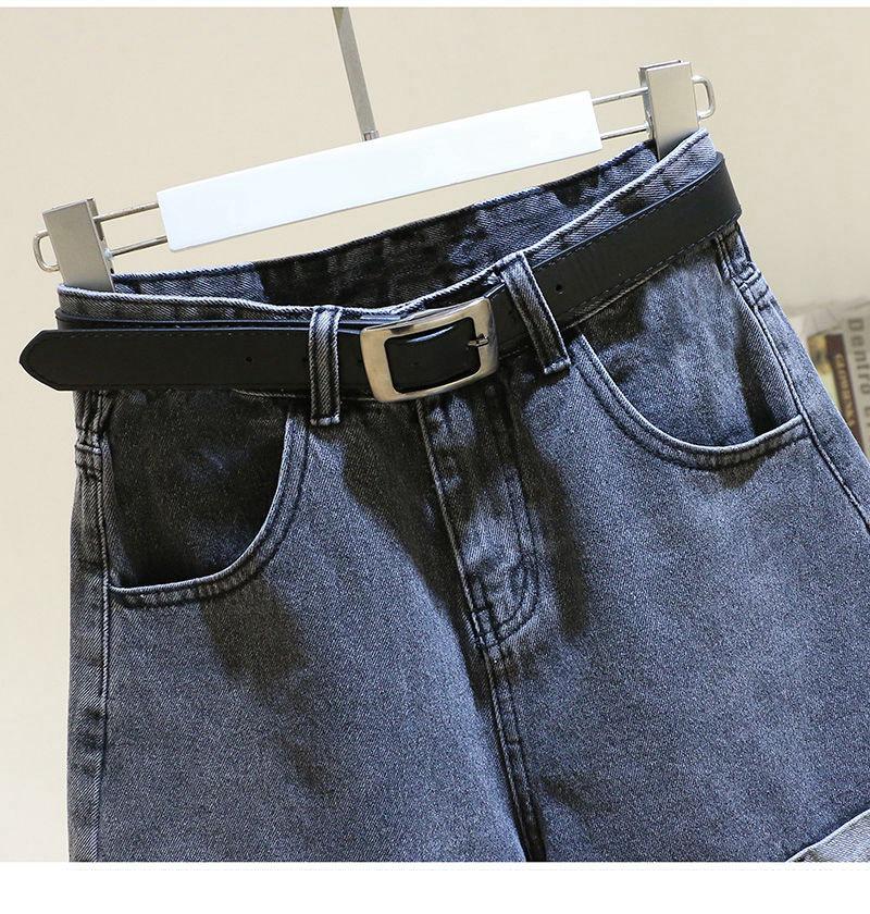 Women's Petite High-Waist Denim Shorts - Loose Fit, Versatile A-Line with Rolled Hem