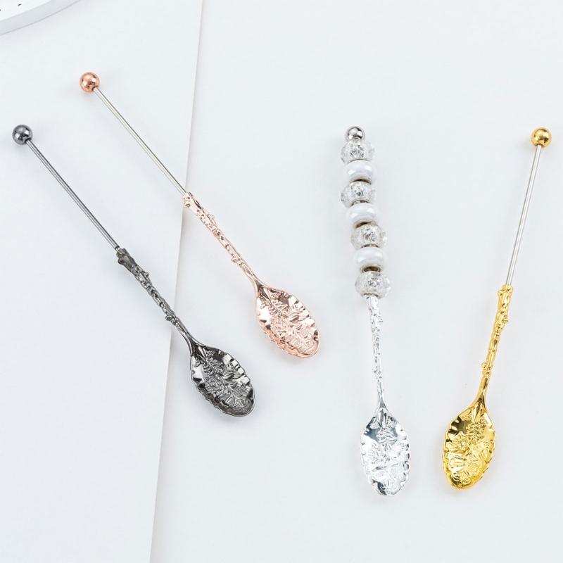 Beaded Coffee Spoon For Dessert And Beverage Long Handle Metal Spoon For Deep Cups DIY Art Design Kitchen Tool