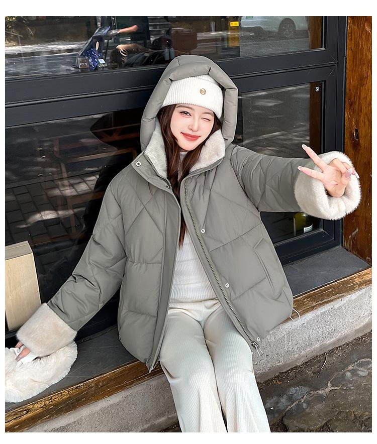 Tjock Varm Jacka med Avtagbar Huva och Kort Pälskrage