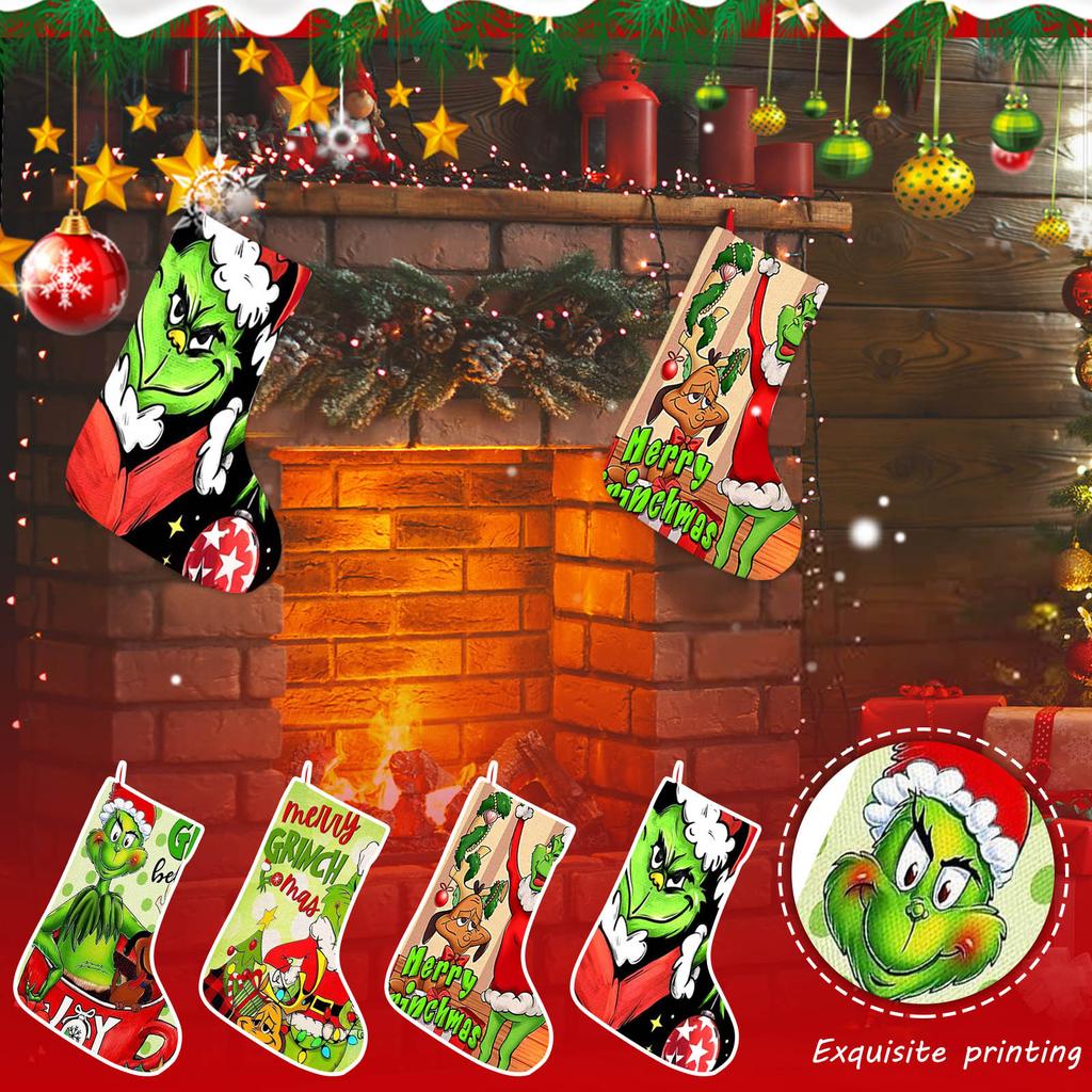 Christmas Stocking, Large Green Christmas Stockings Christmas Decorations For Family Holiday Party Decor