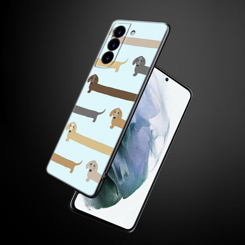 Cute cartoon Dachshund Dog Phone Case For Samsung Galaxy S22 Pro S21 S20 Ultra FE S10 Lite 5G S10E S9 S8 Plus Soft Black Cover