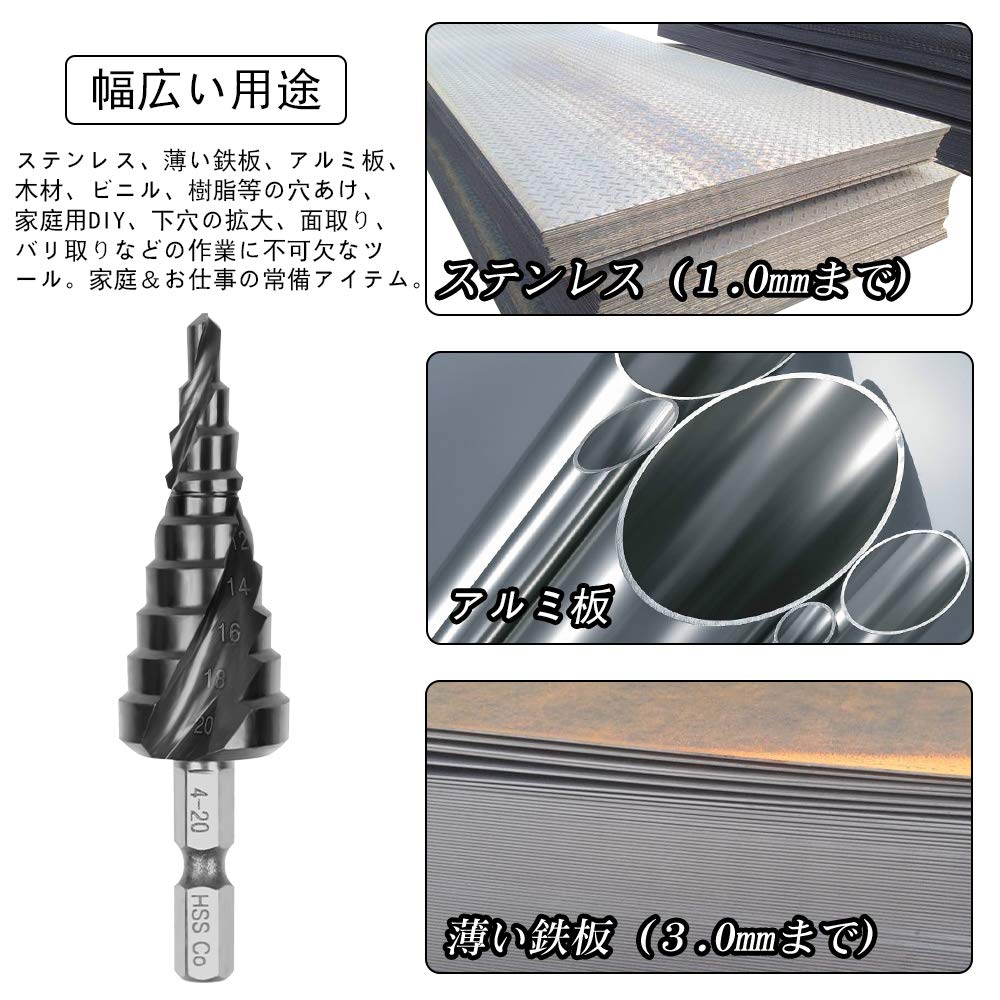 XMSSAA Hexagonal Drill Bit for Stainless Steel, Titanium Nitride Aluminum-Coated, Cobalt High Speed Steel,