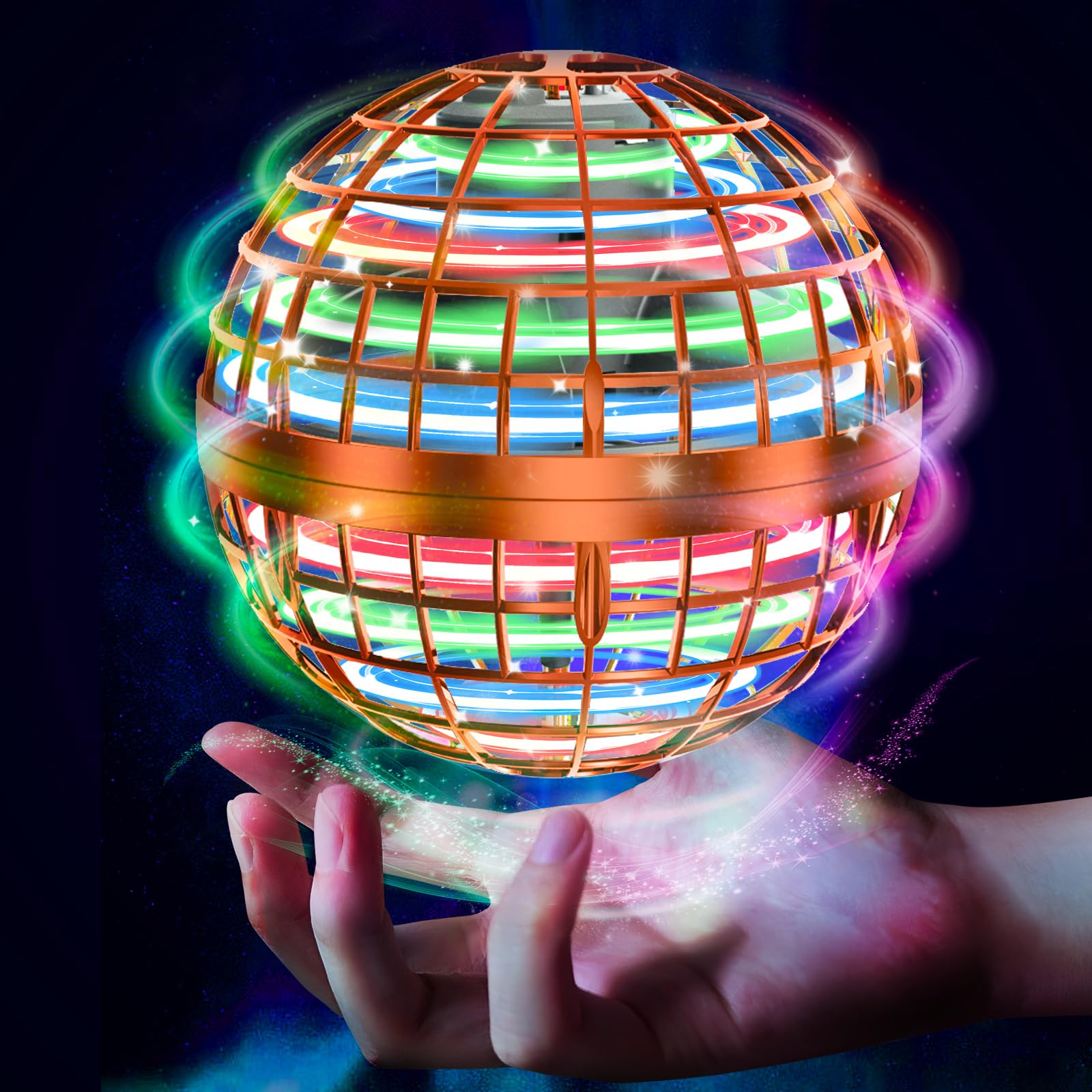 Tikduck Flying Ball, Gyro Flying Ball Toy, Hovering Boomerang Spinner, RGB Lighting, 360° Rotation, USB Rechargeable, Outdoor/Indoor Use, Kids & Adult