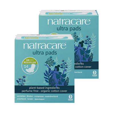 Natracare Ultra Pad Winged Sanitary Pads, Regular Size (Small), 14 Pads Per Pack × 2 Packs