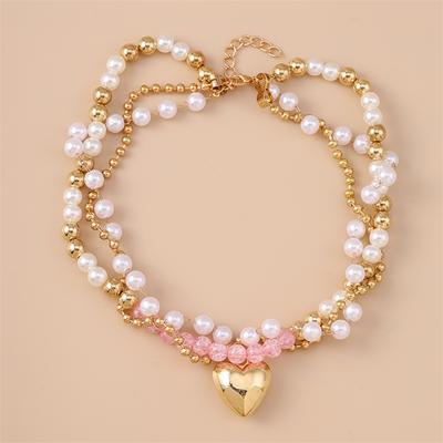 Punk Multilayer Metal Big Love Heart Pendant Necklaces Imitation Pearl Necklaces for Women Girls Party Festival Jewelry Gifts