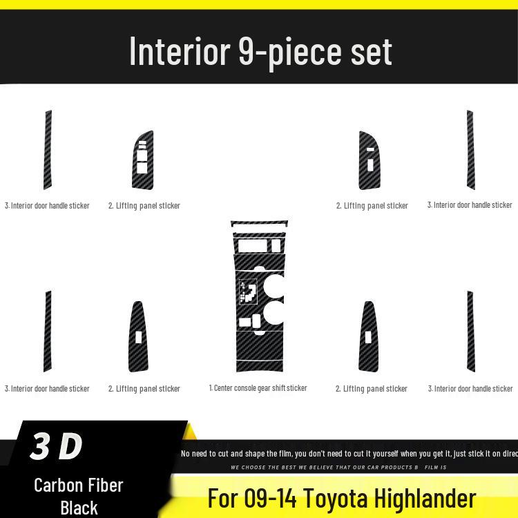 Carbon Fiber Anti-Kick Center Console Sticker for 09-21 Toyota Highlander Interior Decoration