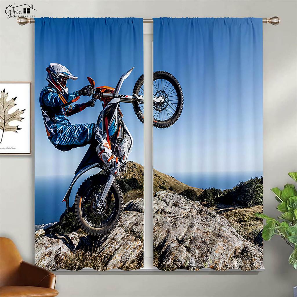 Cool Motocykl 3D Tištěné Závěsy Retro Motocykl Industriální Styl Ložnice Obývací Pokoj Kapsa na Tyč Dekorační Závěsy 2 Kusy