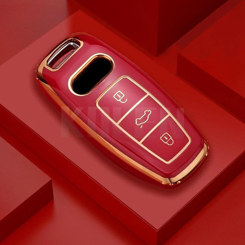 Fashion TPU Car Remote Key Case Cover Shell  for A6 A7 A8 E-tron Q5 Q8 C8 D5 Gold Edge Design Protector Fob Car Accessories