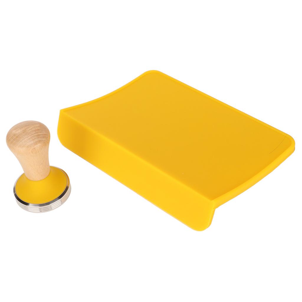 2Pcs Tamping Mat Silicone Coffee Pad with Beech Handle Tamper Set Kit for Home Office