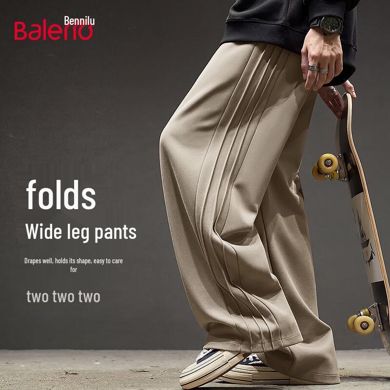 Baleno Men s Pleated Wide-Leg Straight Casual Pants 2XL