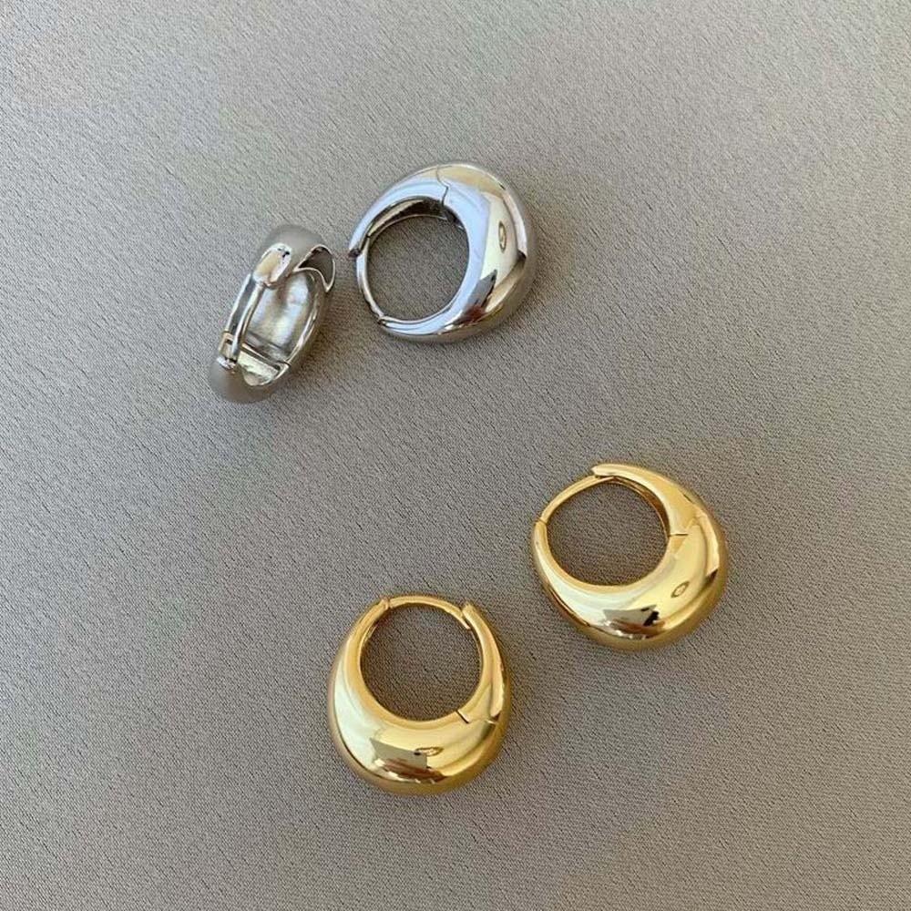 Waterproof Circle Earrings 925 Silver Needle Silver Ear Buckles Golden Round Earrings  Daily