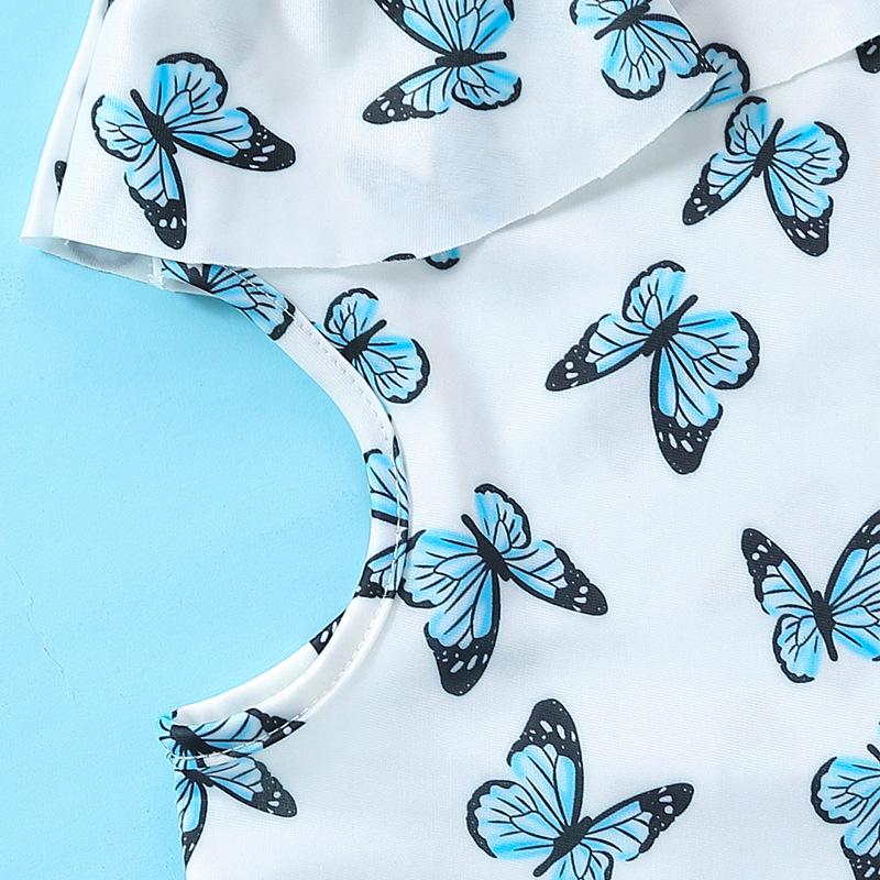 Girls' One-Shoulder Butterfly Print Lace Swimsuit - Cartoon Bikini One-Piece Summer Beachwear