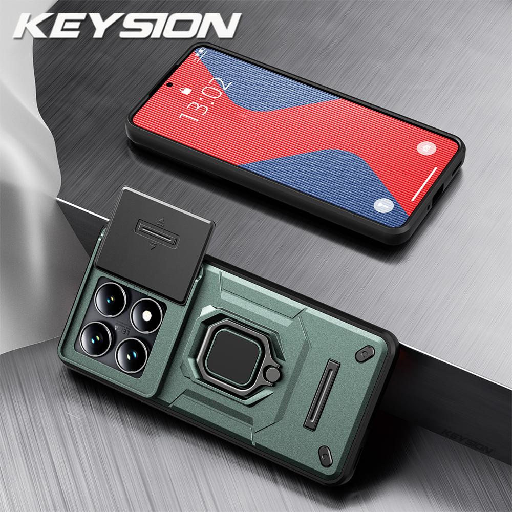 

KEYSION противоударный бронированный чехол для Xiaomi 14T Pro 5G слайдер камера защитное кольцо подставка телефон задняя крышка для Xiaomi 14TPro 14T 5G for Xiaomi 14T зелёный