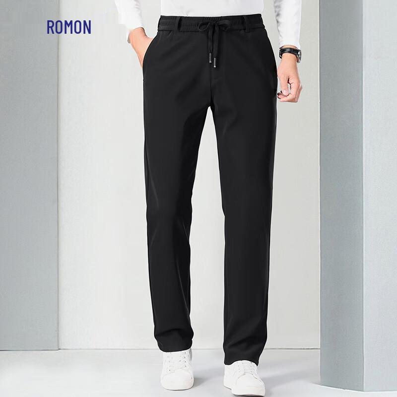 Lomon Men's Elastic Waist Anti-Wrinkle Straight-Leg Casual Pants