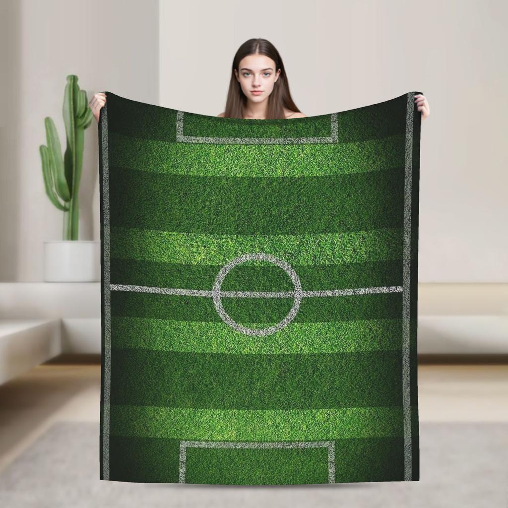 Soccer Field White Line Grass Background Soft Blankets Decorative Plush Throw Blanket Fun Couch Bed Flannel Bedspread Sofa Bed