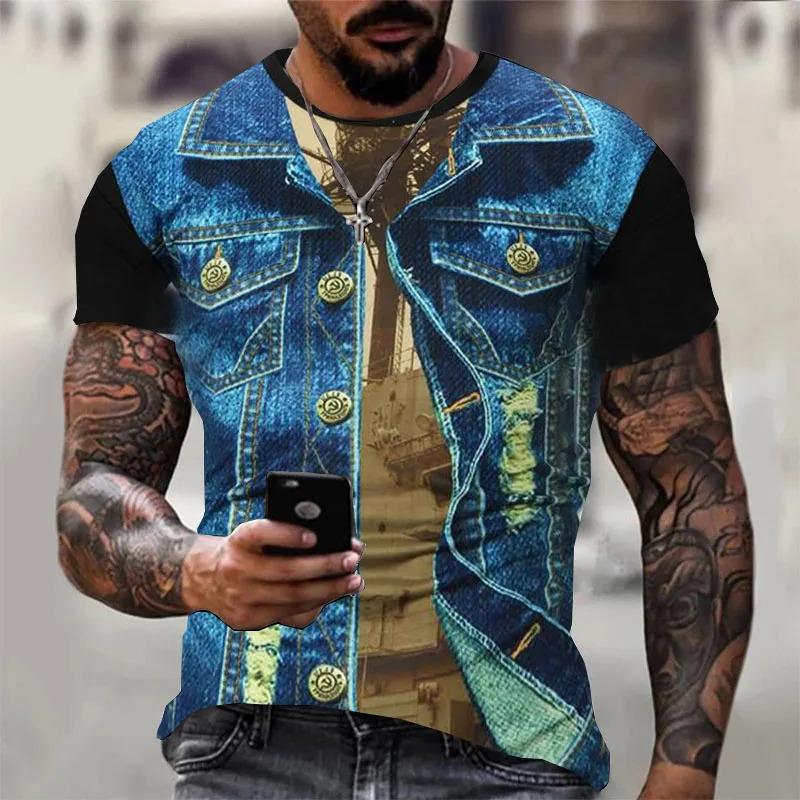Fashionable men's T-shirt 3D printed tie pattern ordinary short sleeved shirt