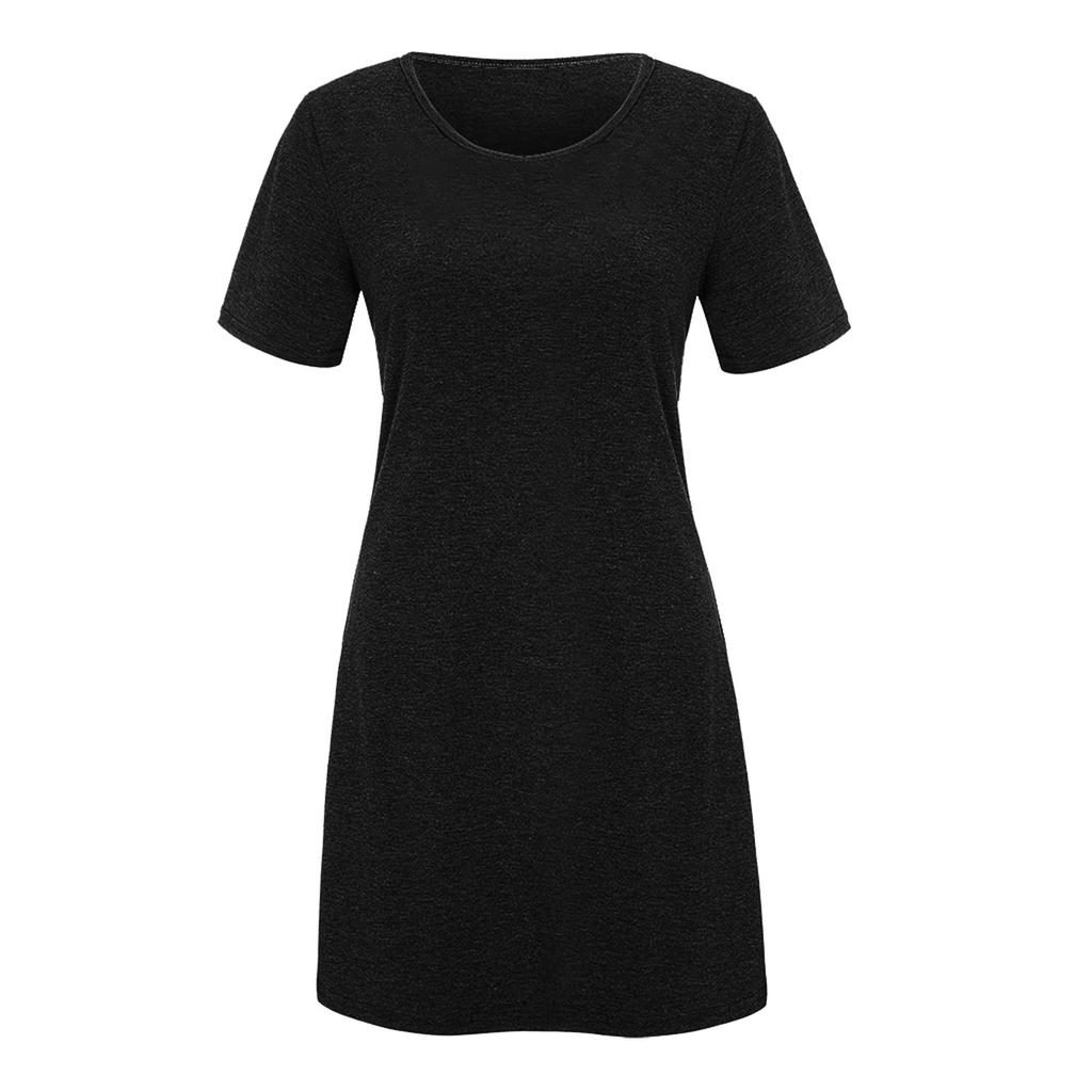 Fashion Women Casual Short Sleeve  Solid Ladies Loose  Dress