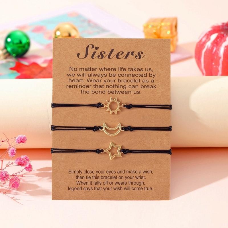 3pcs Star Moon Sun Friendship Bracelets Fashion Matching Bracelets Woven Rope Sister Bracelets for Women Teen Girls