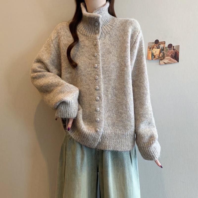 Oversized Womens Knit Sweater Winter Korean High Neck Rolled Edge Thick Warm Pullover Plus Size