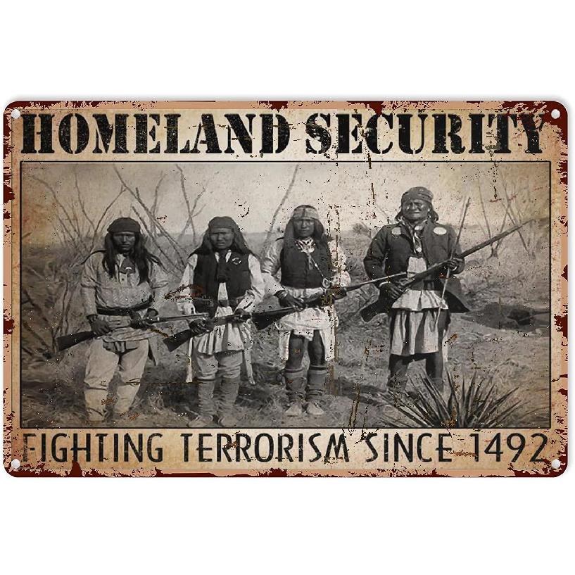 Vintage Native n Indian Poster Homeland Security Native n Landscape Metal Sign Decor Tin Aluminum Sign Wall Art Metal Poster for Living Room Home