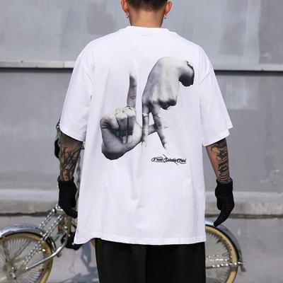 Tricouri Y2K cu Imprimeu Deget Încrucișat Alb Negru pentru Bărbați și Femei Mânecă Scurtă Streetwear 100% Bumbac Topuri Largi Tricou Respirabil