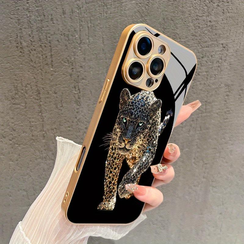 Cool Leopard Animal Print Gold Metallic Paint Glass Phone Case For iPhone 17 16 15 14 13 12 11 Pro Max 16 Plus 17 Air 16E Cover
