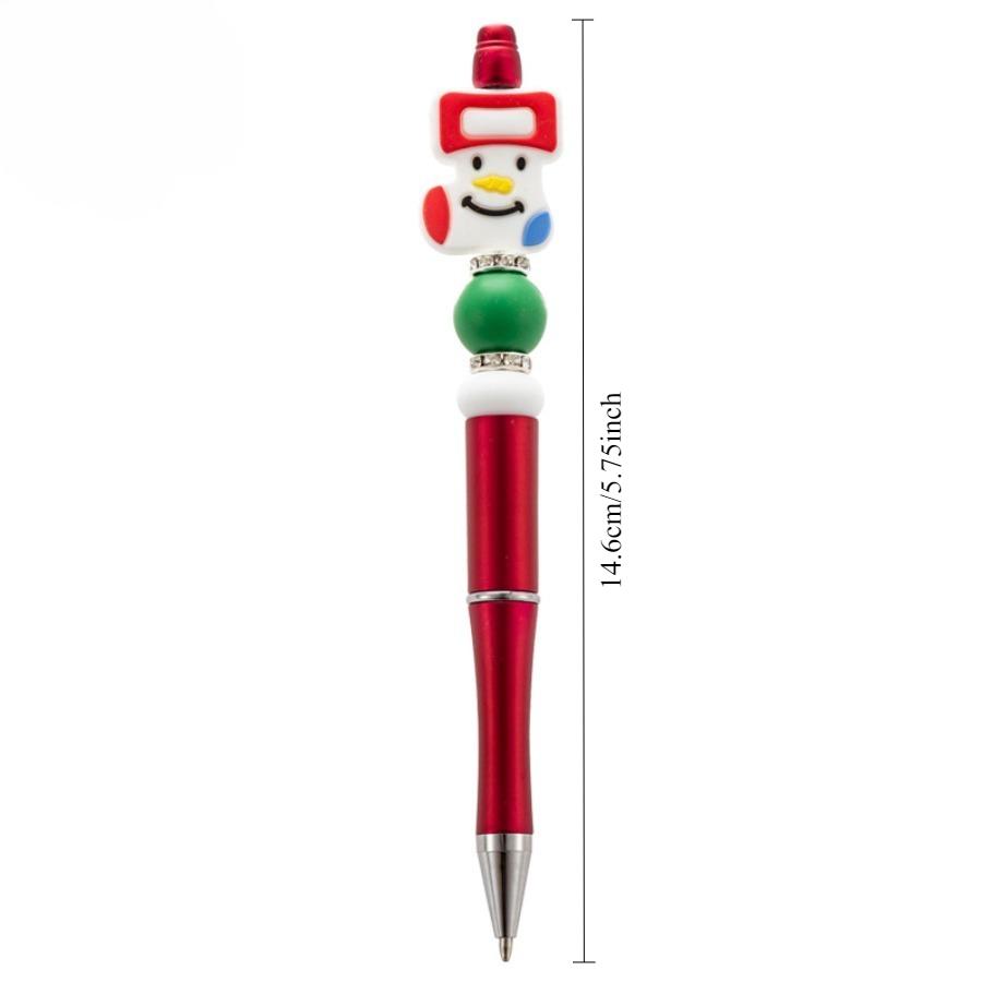 12PCS Red Green Christmas Bead Ballpoint Pen, Santa Claus Snowman Pine Tree Rotating Black Pen,Student Writing Stationery Office Signature Pen Supplie